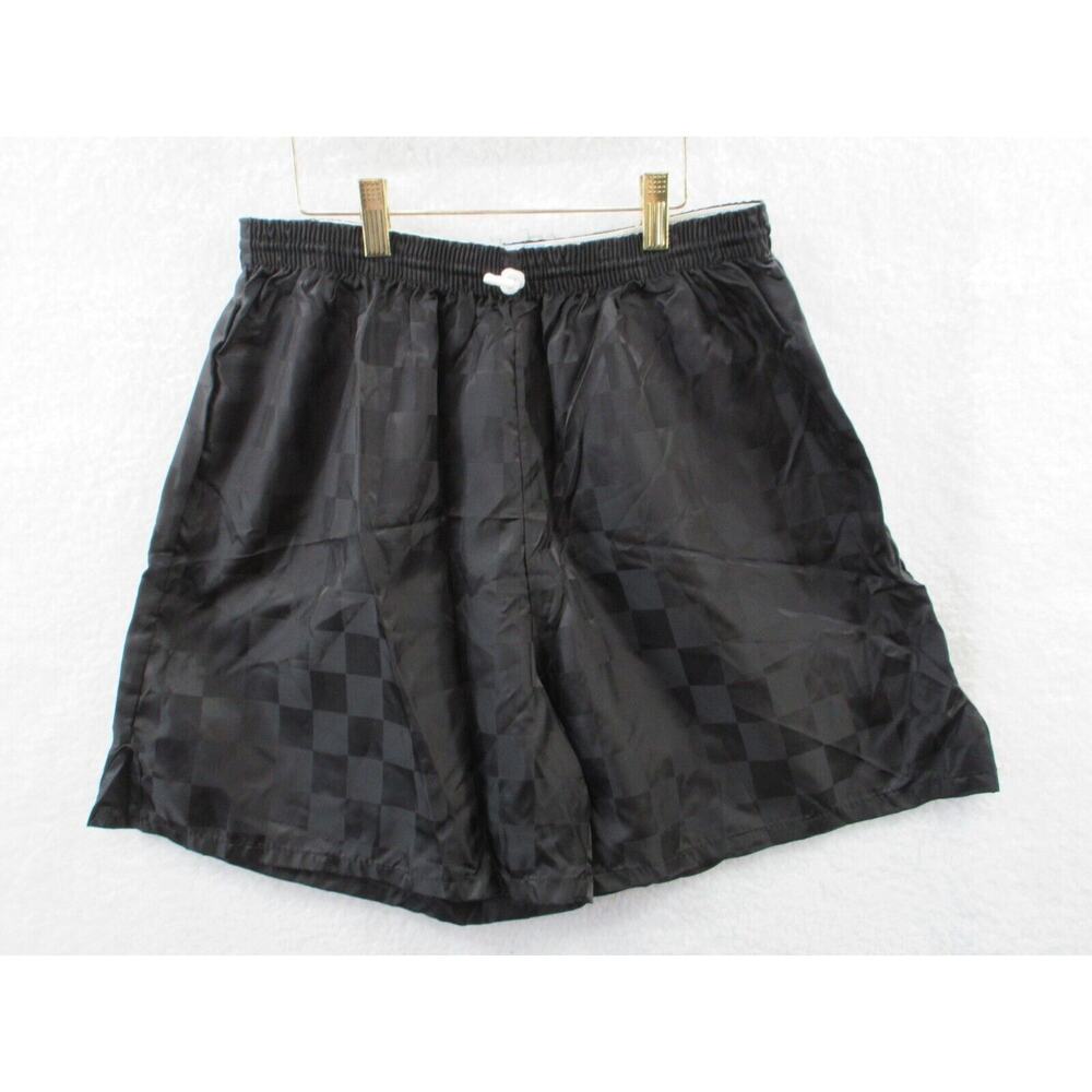 NWOT YALE Black Athletic Shorts Shiny Check Large Soccer Glanz Nylon USA